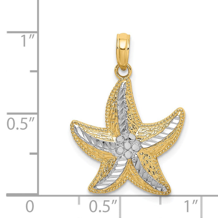 Million Charms 14K Yellow Gold Themed With Rhodium-Plated Diamond-Cut Small Nautical Starfish Charm