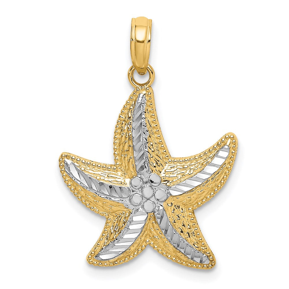 Million Charms 14K Yellow Gold Themed With Rhodium-Plated Diamond-Cut Small Nautical Starfish Charm
