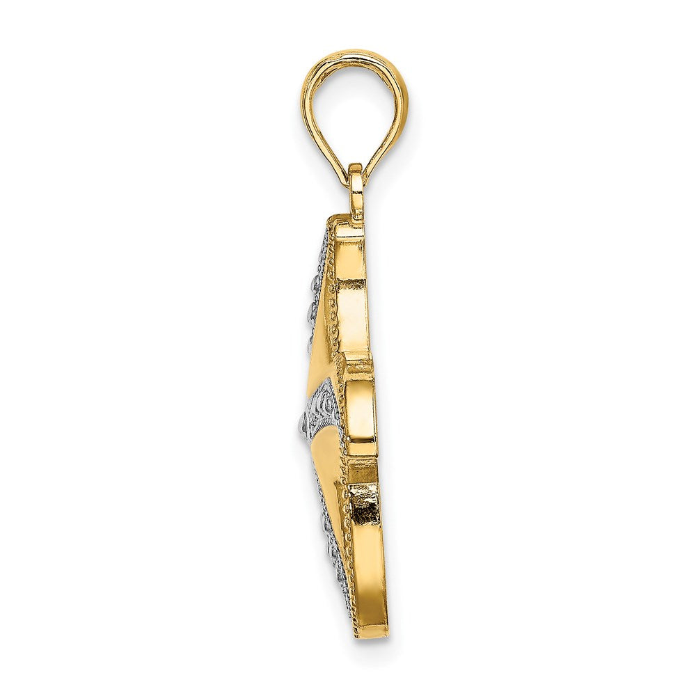 Million Charms 14K Yellow Gold Themed With Rhodium-Plated Diamond-Cut Polished Nautical Starfish Charm