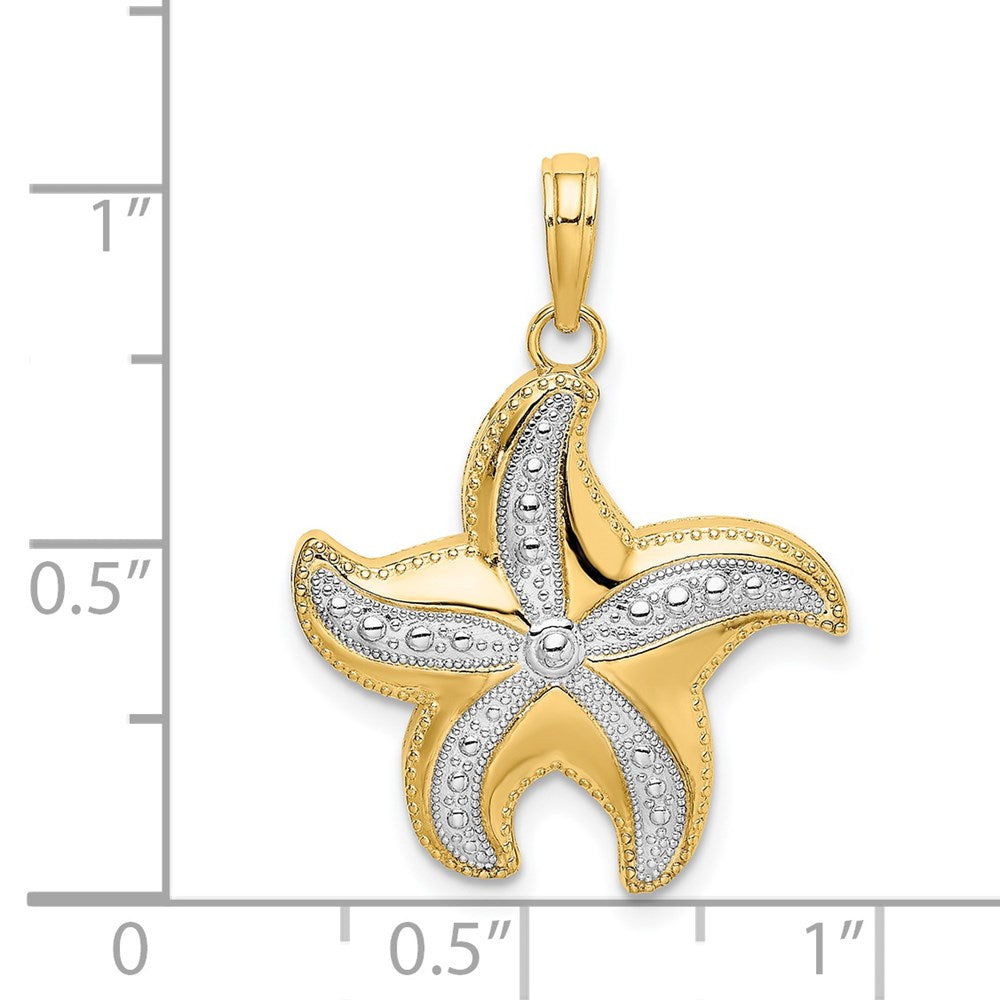Million Charms 14K Yellow Gold Themed With Rhodium-Plated Diamond-Cut Polished Nautical Starfish Charm