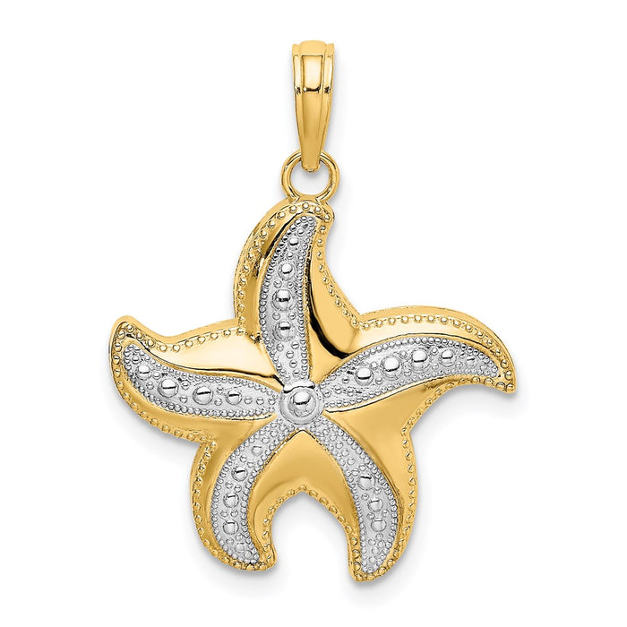 Million Charms 14K Yellow Gold Themed With Rhodium-Plated Diamond-Cut Polished Nautical Starfish Charm