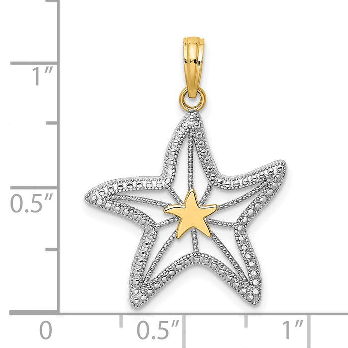Million Charms 14K Yellow Gold Themed With Rhodium-Plated Small Nautical Starfish Charm