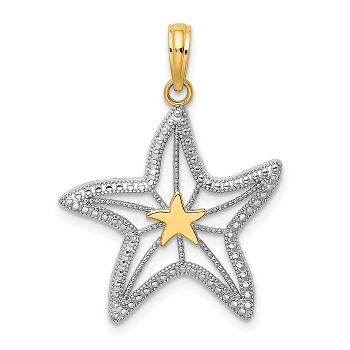 Million Charms 14K Yellow Gold Themed With Rhodium-Plated Small Nautical Starfish Charm
