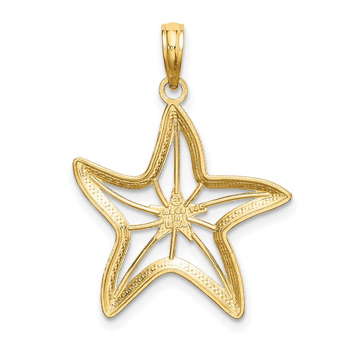 Million Charms 14K Yellow Gold Themed Diamond-Cut Small Nautical Starfish With Star Charm