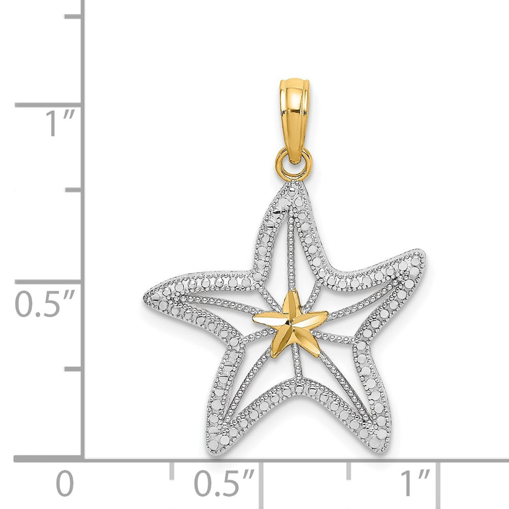 Million Charms 14K Yellow Gold Themed Diamond-Cut Small Nautical Starfish With Star Charm