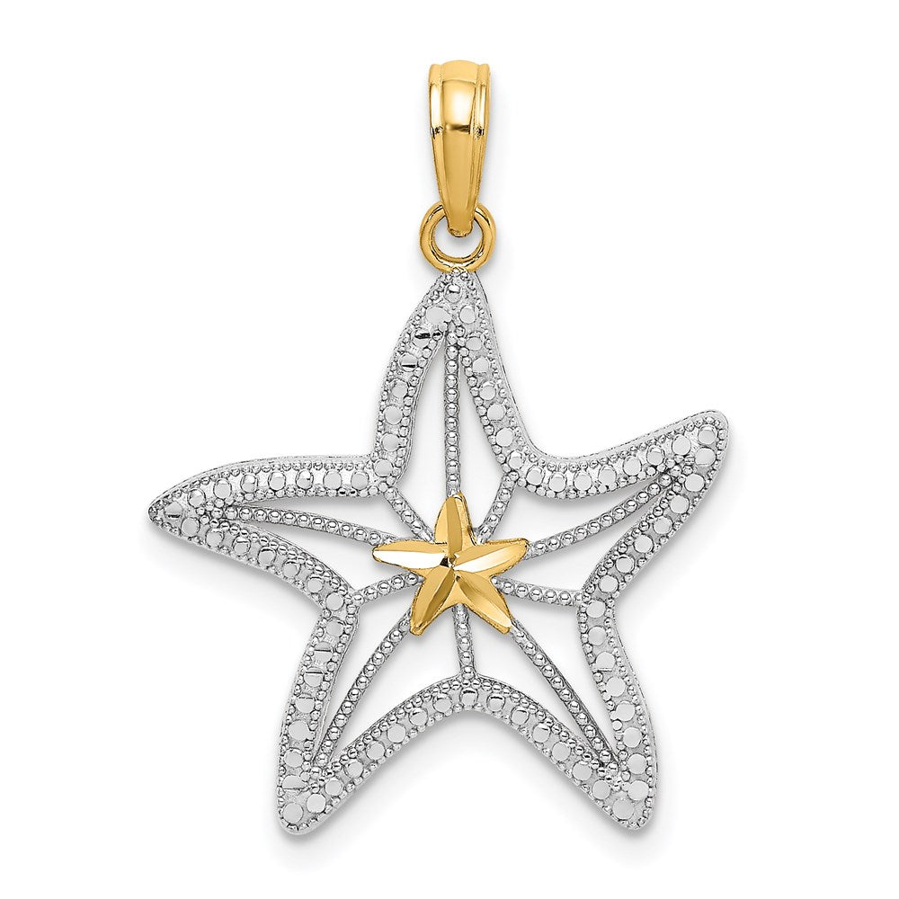 Million Charms 14K Yellow Gold Themed Diamond-Cut Small Nautical Starfish With Star Charm