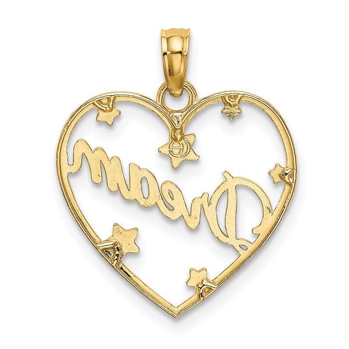 Million Charms 14K Yellow Gold Themed Dream In Heart Frame With Rhodium-plated Diamond-Cut Star Accents Charm