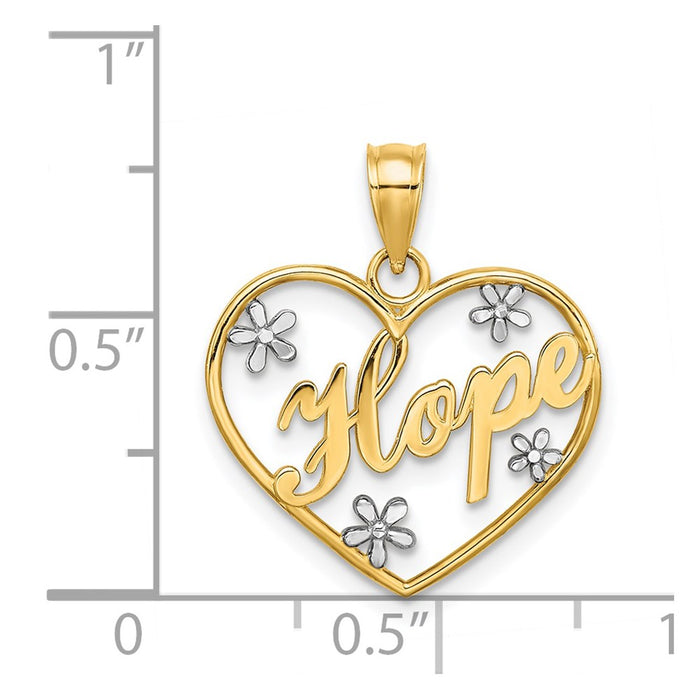 Million Charms 14K Yellow Gold Themed Hope In Heart With Rhodium-plated Flower Charm