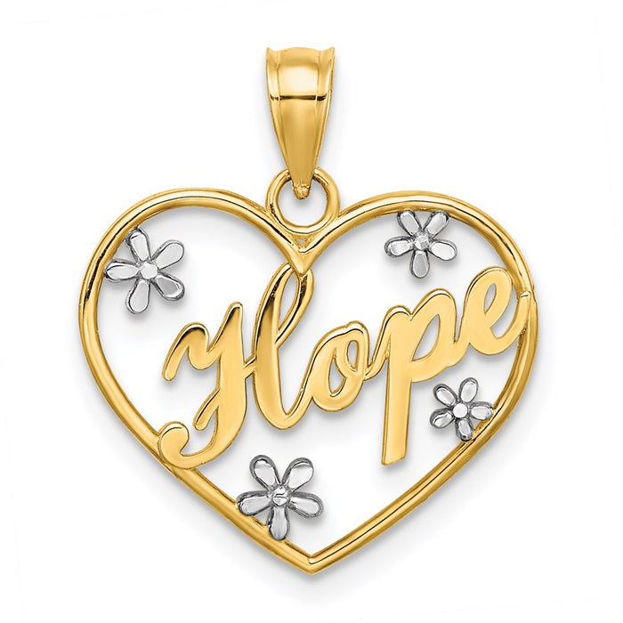 Million Charms 14K Yellow Gold Themed Hope In Heart With Rhodium-plated Flower Charm