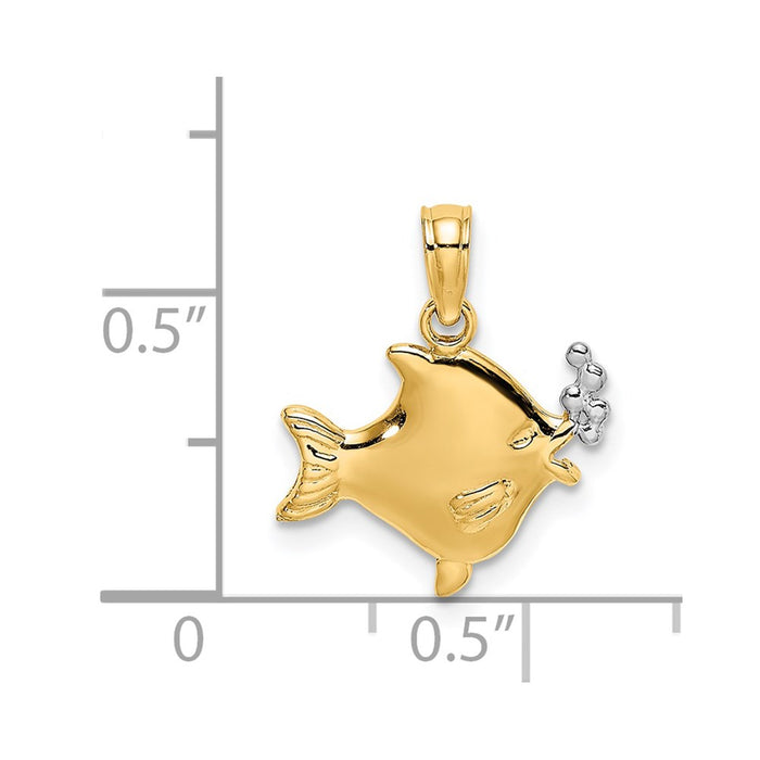 Million Charms 14K Yellow Gold Themed 2-D Fish & Bubbles Charm