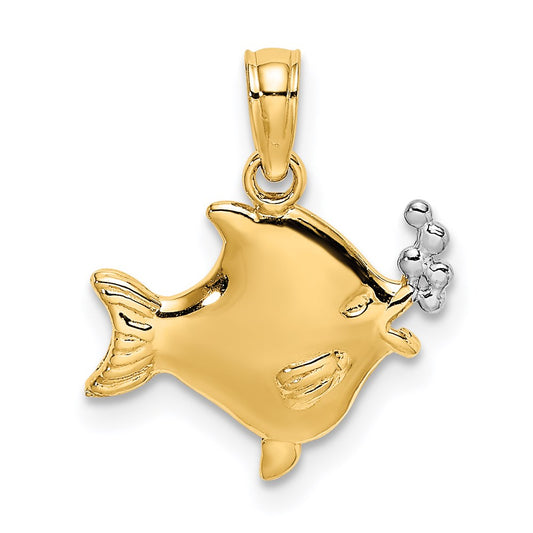 Million Charms 14K Yellow Gold Themed 2-D Fish & Bubbles Charm