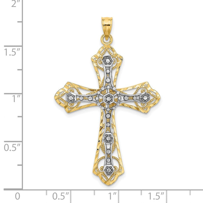 Million Charms 14K Two-Tone & Diamond-Cut Filigree Relgious Cross Charm