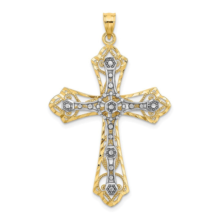 Million Charms 14K Two-Tone & Diamond-Cut Filigree Relgious Cross Charm