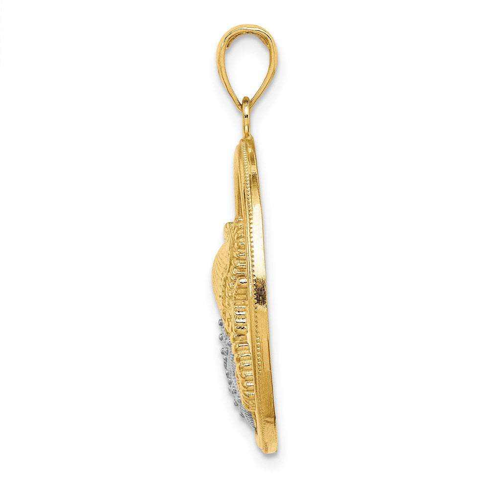 Million Charms 14K Yellow Gold Themed With Rhodium-Plated Scallop, Nautical Starfish & Nautical Seahorse In Round Frame Charm
