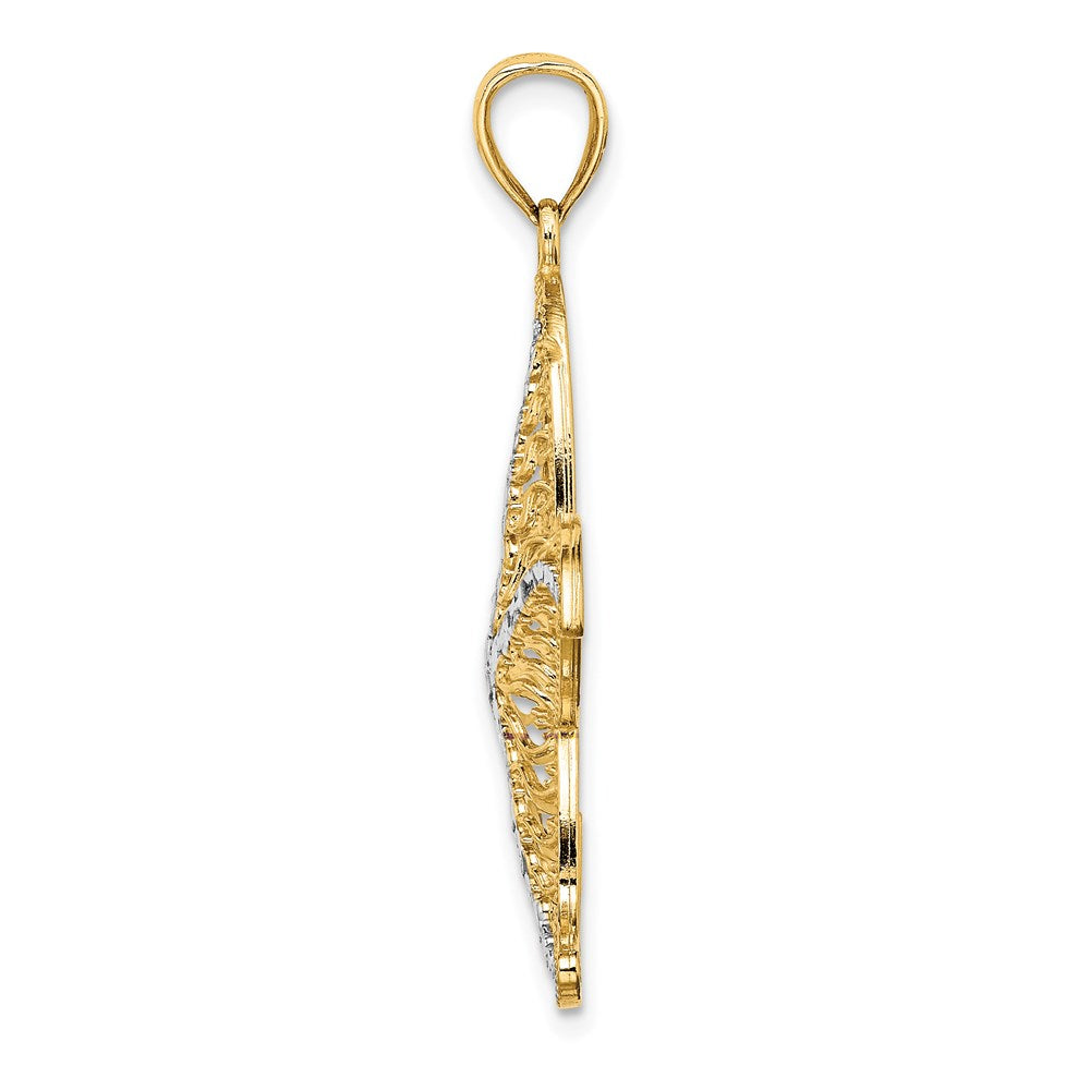 Million Charms 14K Yellow Gold Themed With Rhodium-Plated Nautical Starfish Filigree Charm