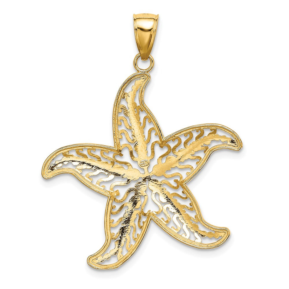 Million Charms 14K Yellow Gold Themed With Rhodium-Plated Nautical Starfish Filigree Charm