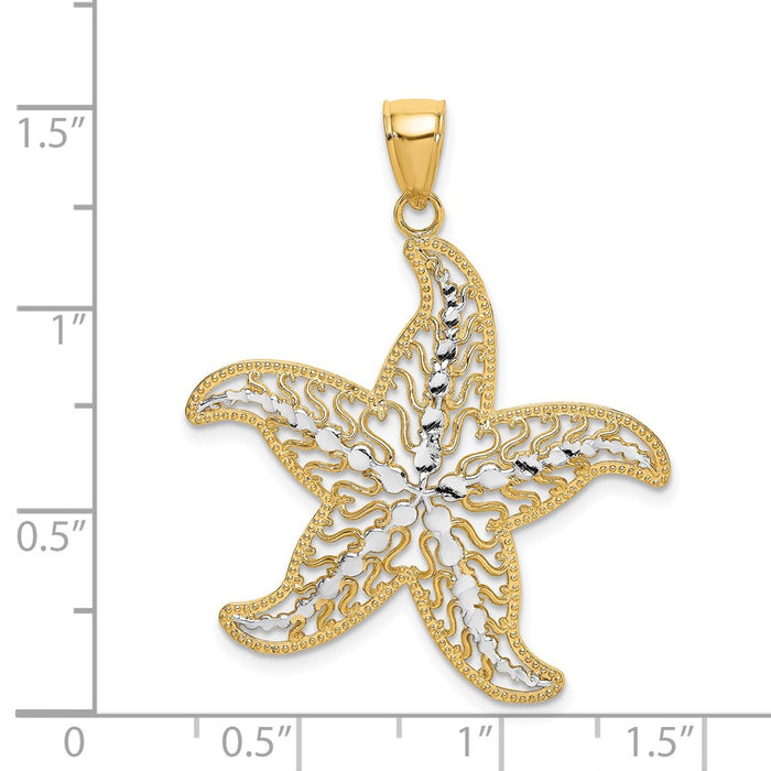 Million Charms 14K Yellow Gold Themed With Rhodium-Plated Nautical Starfish Filigree Charm