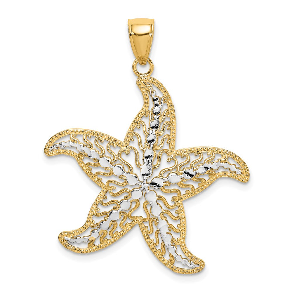Million Charms 14K Yellow Gold Themed With Rhodium-Plated Nautical Starfish Filigree Charm