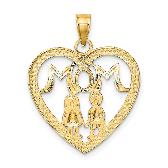 Million Charms 14K Yellow Gold Themed With Rhodium-Plated Heart With 2 Kids Mom Charm