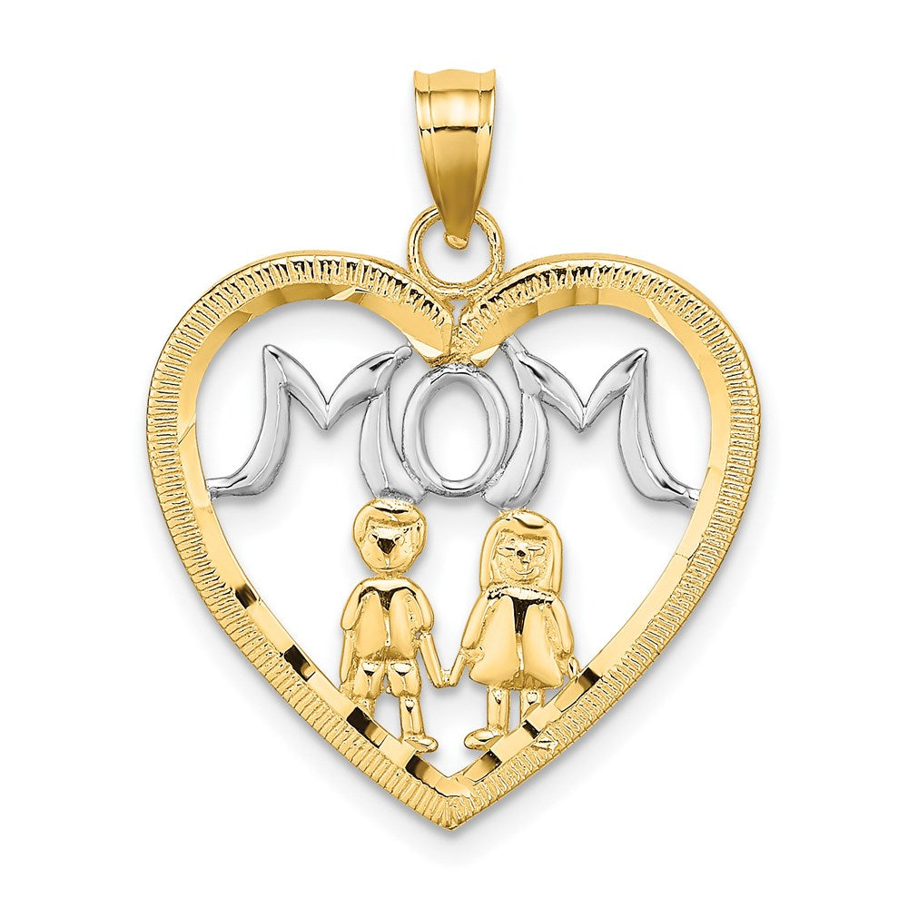 Million Charms 14K Yellow Gold Themed With Rhodium-Plated Heart With 2 Kids Mom Charm