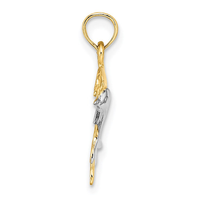 Million Charms 14K Yellow Gold Themed With Rhodium-Plated 2-D & Polished Dolphins Charm