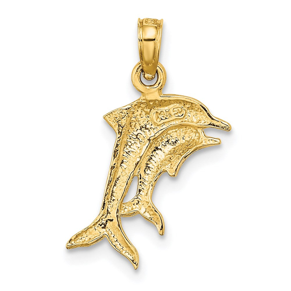 Million Charms 14K Yellow Gold Themed With Rhodium-Plated 2-D & Polished Dolphins Charm