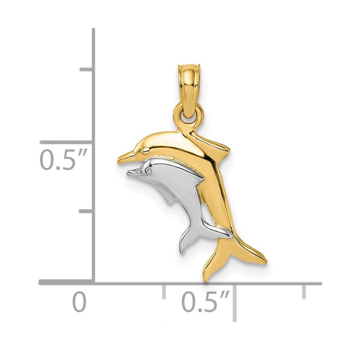 Million Charms 14K Yellow Gold Themed With Rhodium-Plated 2-D & Polished Dolphins Charm