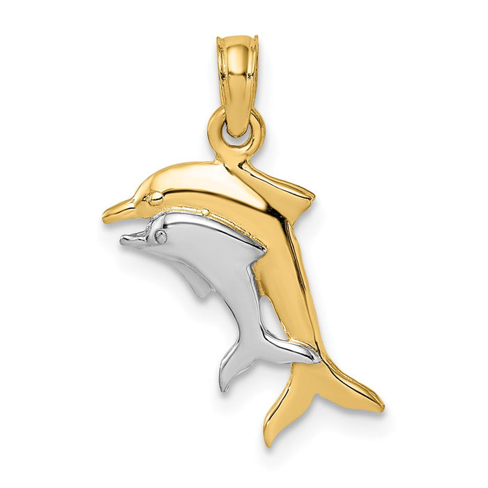 Million Charms 14K Yellow Gold Themed With Rhodium-Plated 2-D & Polished Dolphins Charm