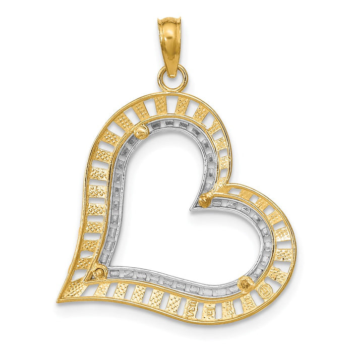 Million Charms 14K Yellow Gold Themed With Rhodium-Plated Diamond-Cut & 2-D Large Tilted Heart Charm