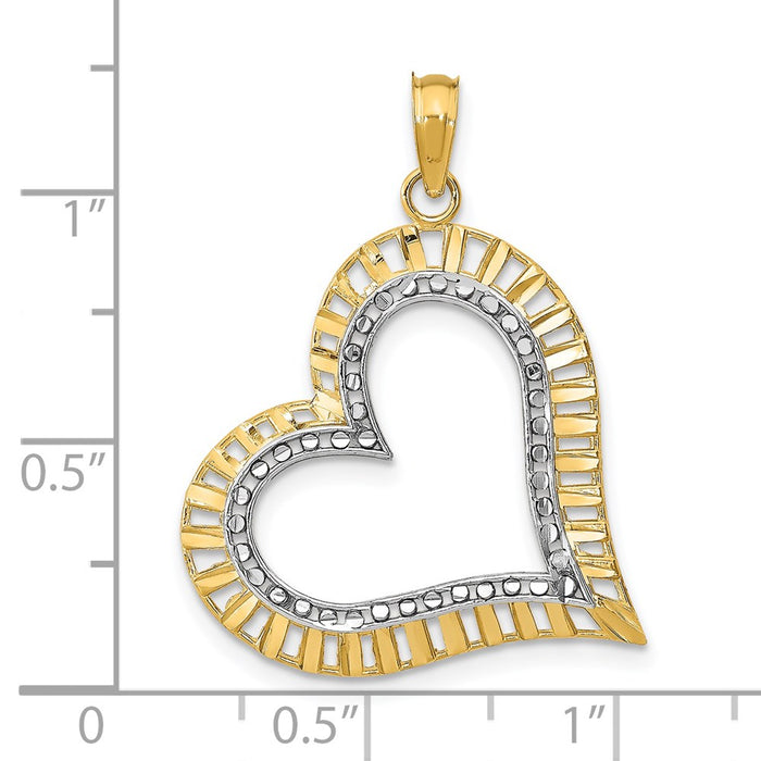 Million Charms 14K Yellow Gold Themed With Rhodium-Plated Diamond-Cut & 2-D Large Tilted Heart Charm