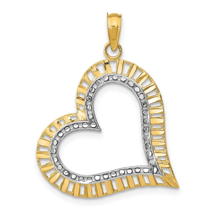 Million Charms 14K Yellow Gold Themed With Rhodium-Plated Diamond-Cut & 2-D Large Tilted Heart Charm