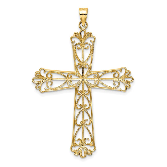 Million Charms 14K Yellow Gold Themed With Rhodium-Plated & Diamond-Cut, Beaded Hearts Relgious Cross Charm