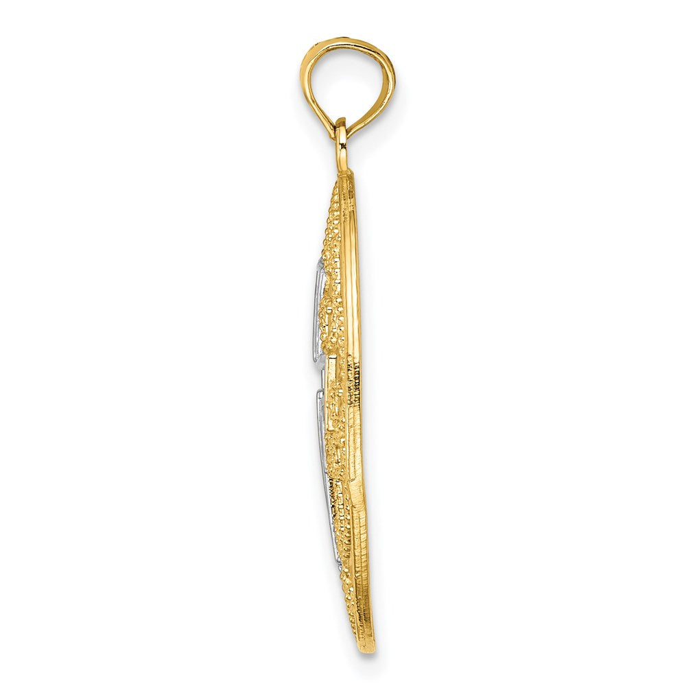 Million Charms 14K Yellow Gold Themed With Rhodium-Plated Beaded Filigree Relgious Cross Charm