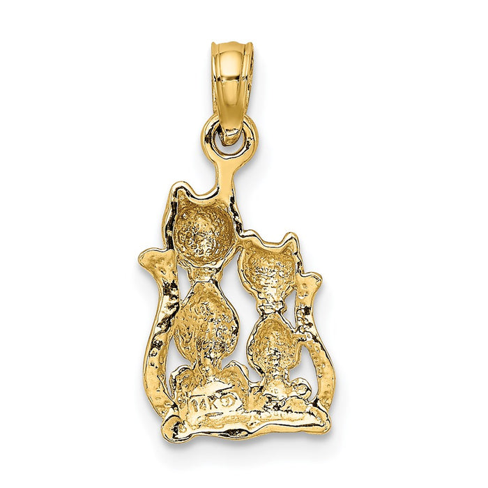 Million Charms 14K Yellow Gold Themed With Rhodium-Plated Polished & 2-D Cat & Kitten Charm