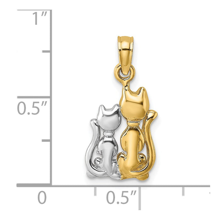 Million Charms 14K Yellow Gold Themed With Rhodium-Plated Polished & 2-D Cat & Kitten Charm