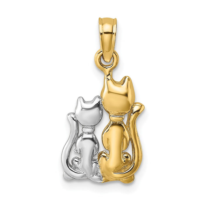 Million Charms 14K Yellow Gold Themed With Rhodium-Plated Polished & 2-D Cat & Kitten Charm