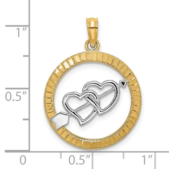 Million Charms 14K Yellow Gold Themed Diamond-Cut With Rhodium-Plated Heart & Arrow Charm