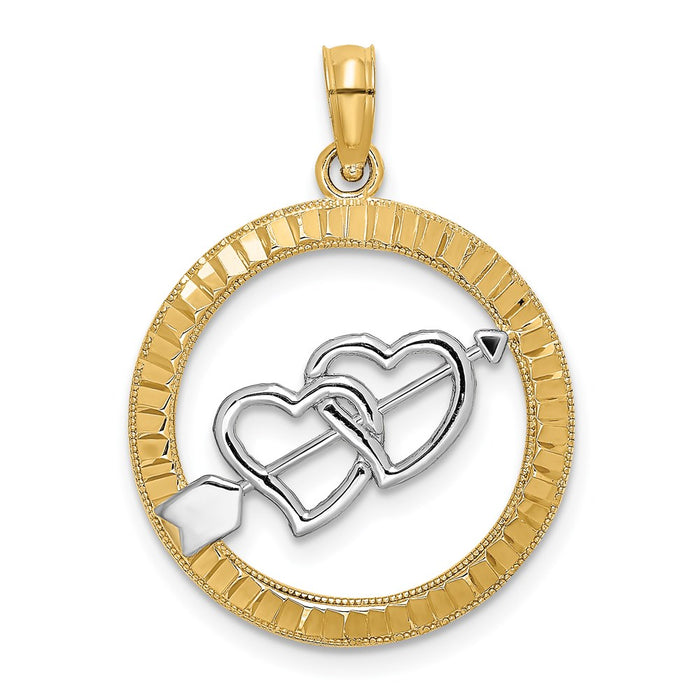 Million Charms 14K Yellow Gold Themed Diamond-Cut With Rhodium-Plated Heart & Arrow Charm