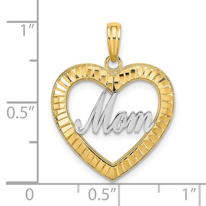 Million Charms 14K Yellow Gold Themed With Rhodium-Plated & Diamond-Cut Heart Frame Mom Charm