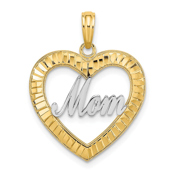 Million Charms 14K Yellow Gold Themed With Rhodium-Plated & Diamond-Cut Heart Frame Mom Charm