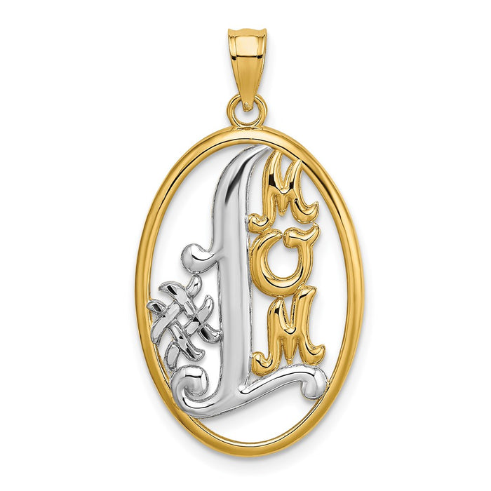 Million Charms 14K Yellow Gold Themed With Rhodium-Plated #1 Mom In Oval Frame Charm