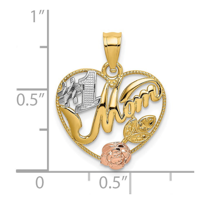 Million Charms 14K Yellow & Rose Gold Themed With Rhodium-Plated #1 Mom In Heart Charm