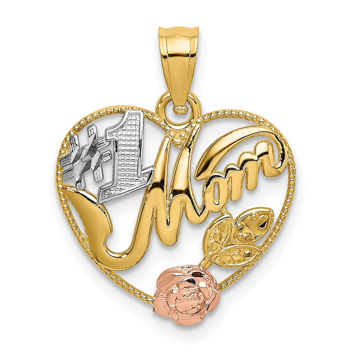 Million Charms 14K Yellow & Rose Gold Themed With Rhodium-Plated #1 Mom In Heart Charm