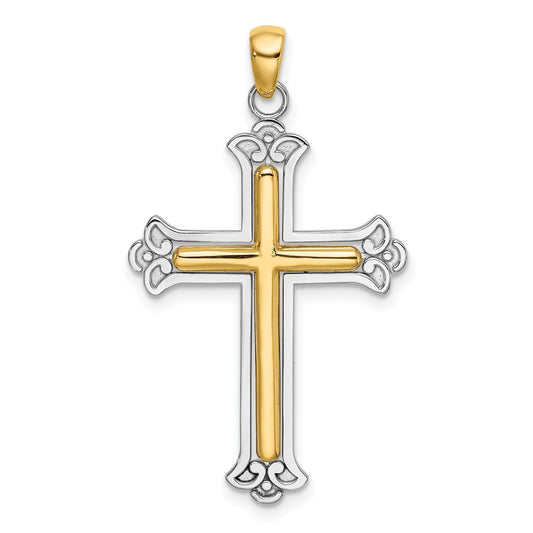 Dije de cruz religiosa pulido en dos tonos de 14 quilates de Million Charms