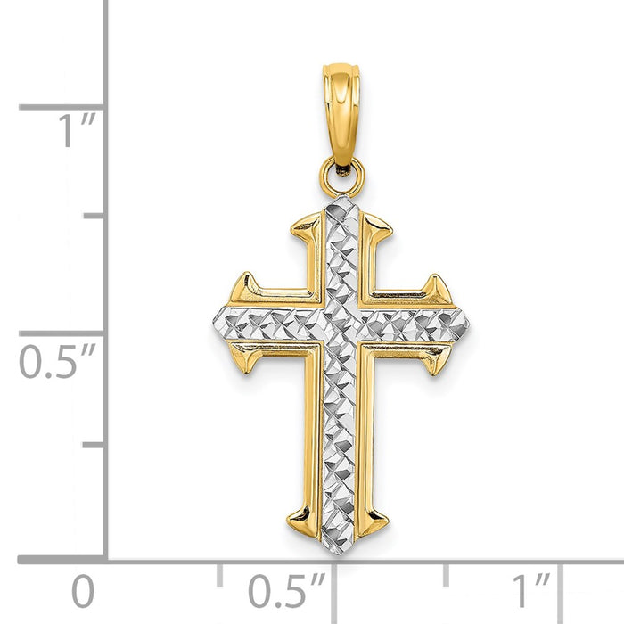 Million Charms 14K Yellow Gold Themed With Rhodium-Plated Diamond-Cut Relgious Cross Charm