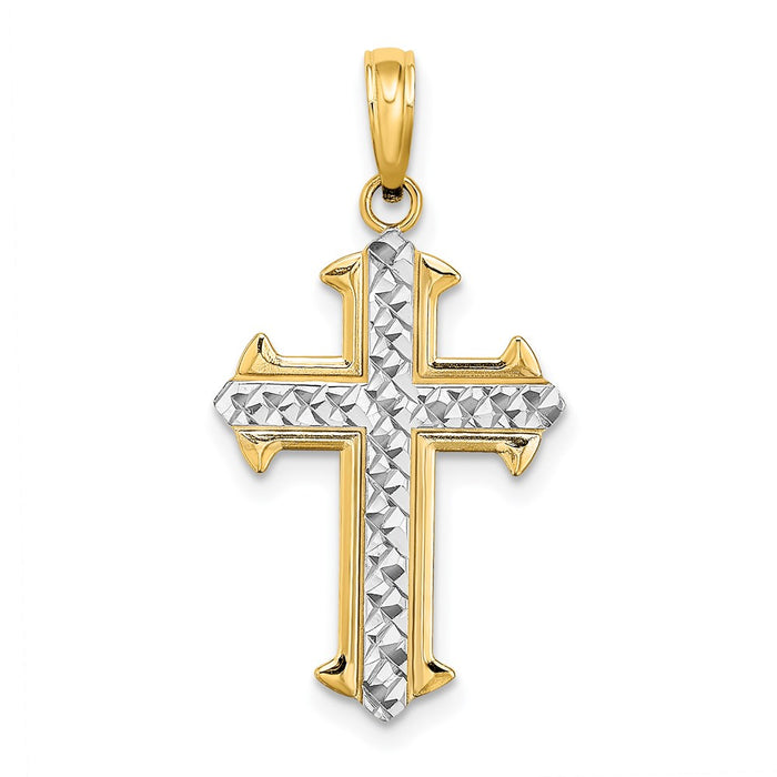 Million Charms 14K Yellow Gold Themed With Rhodium-Plated Diamond-Cut Relgious Cross Charm