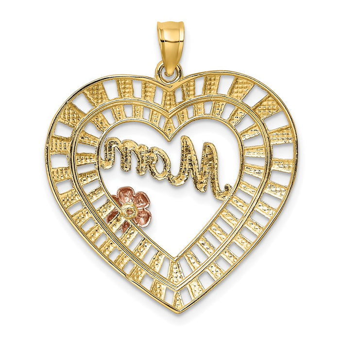 Million Charms 14K Yellow & Rose Gold Themed With Rhodium-Plated & Diamond-Cut Mom Heart Charm