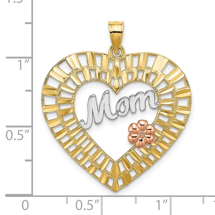 Million Charms 14K Yellow & Rose Gold Themed With Rhodium-Plated & Diamond-Cut Mom Heart Charm