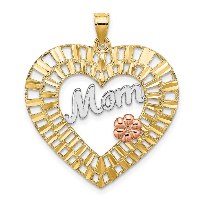 Million Charms 14K Yellow & Rose Gold Themed With Rhodium-Plated & Diamond-Cut Mom Heart Charm