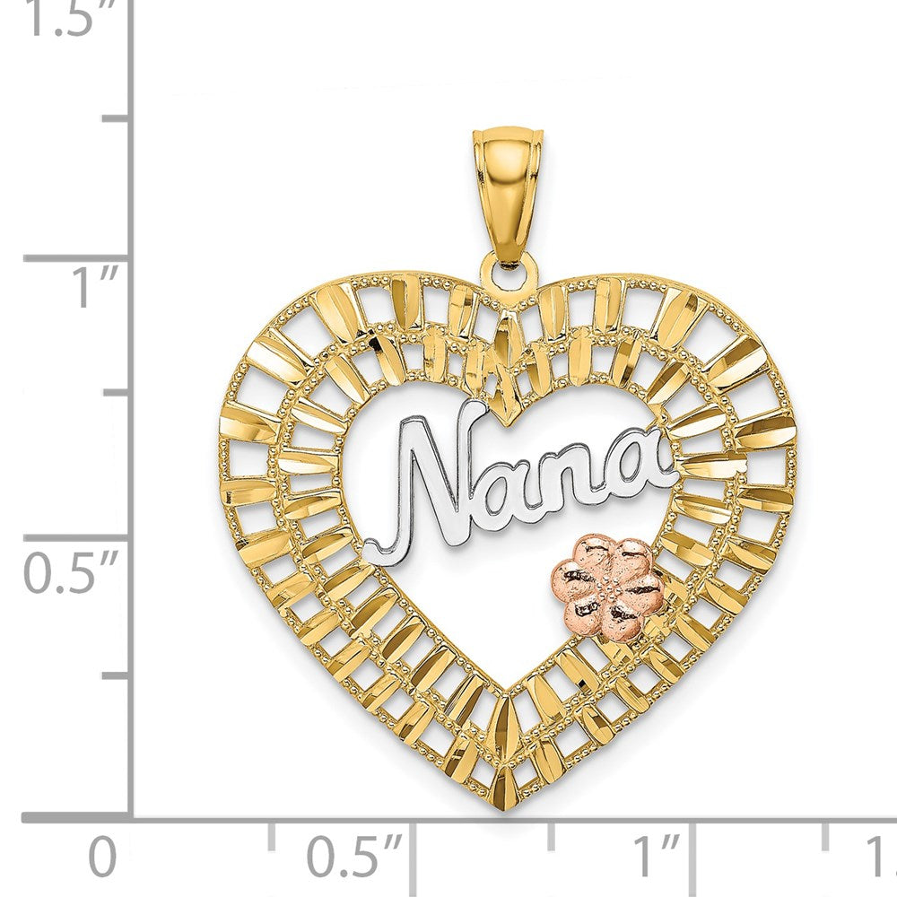 Million Charms 14K Yellow & Rose Gold Themed With Rhodium-plated Nana In Heart With Flowers Charm